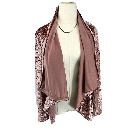 BLANKNYC Pink Crushed Velvet Moto Jacket Size Small Drape Waterfall Barbiecore - Picture 2 of 14